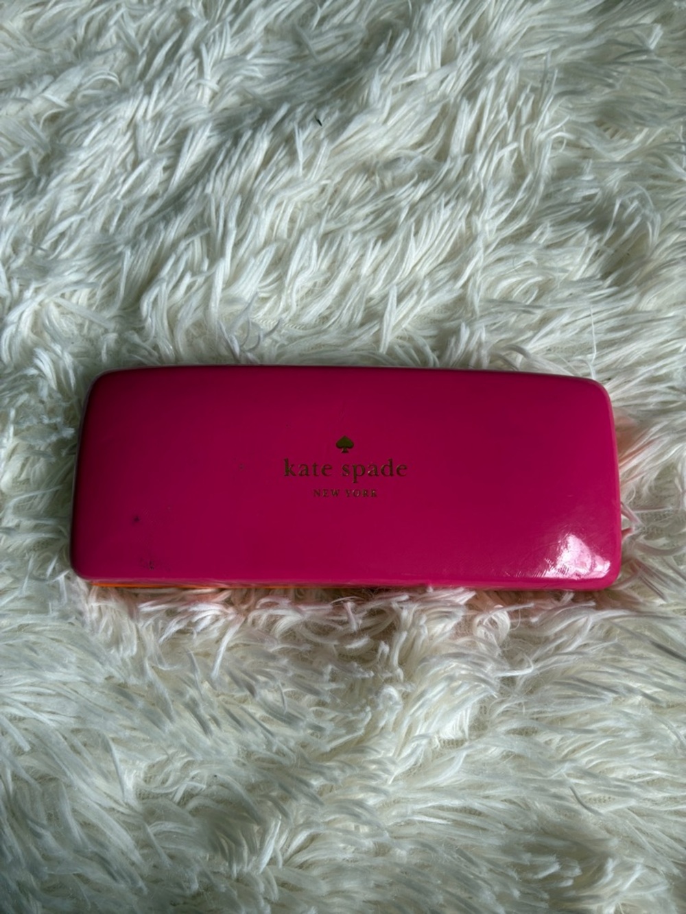 kate spade bright pink hard shell eyeglass case with gold logo